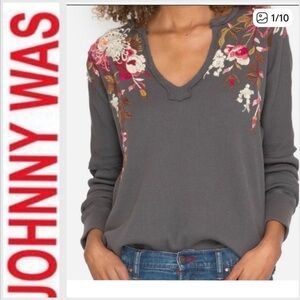 Johnny Was Chrys Embroidered Thermal Top M